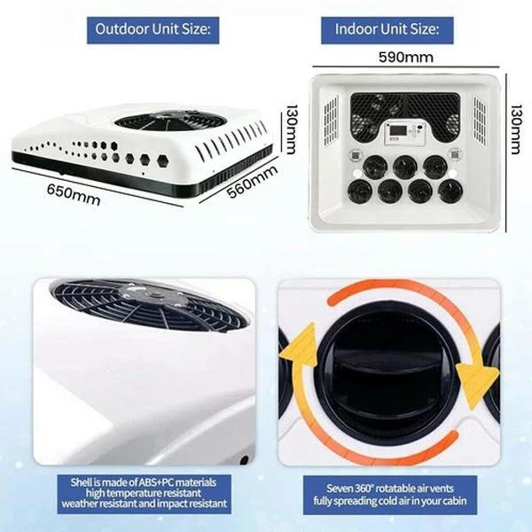 12V/24V RV Air Conditioner Rooftop AC Unit Heat & Cool For Motorhome Caravan Van