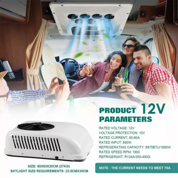 12V RV Air Conditioner Truck Roof Air Conditioner Heat Pump Heating Cooling 8000BTU-