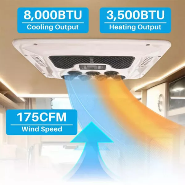 12V RV Air Conditioner Truck Roof Air Conditioner Heat Pump Heating Cooling 8000BTU-