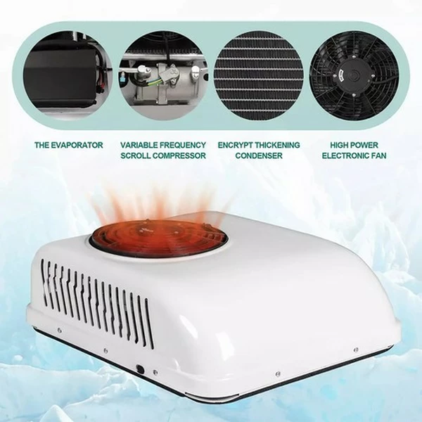 12V RV Air Conditioner Truck Roof Air Conditioner Heat Pump Heating Cooling 8000BTU-