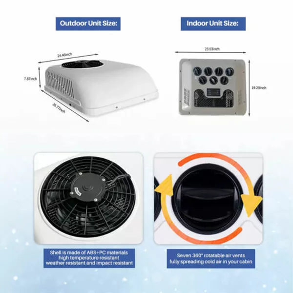 12V RV Air Conditioner Truck Roof Air Conditioner Heat Pump Heating Cooling 8000BTU-