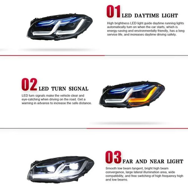 2x for BMW 5 Series F10 F11 2011-2017 Xenon HID W/Adaptive Modified LED Headlights-
