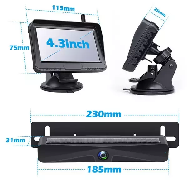 Solar Wireless Rear View Camera with Monitor Backup System Wireless with Solar Panel-