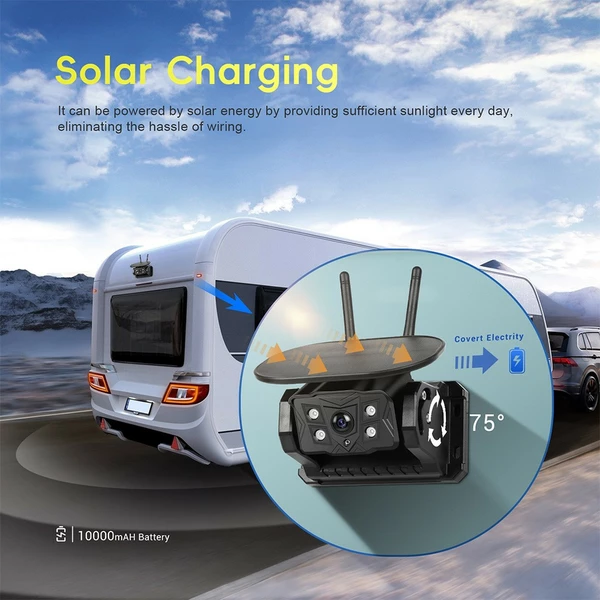 7" Monitor Car Wireless Solar Reversing Camera For Truck Bus Van Rear View Kit