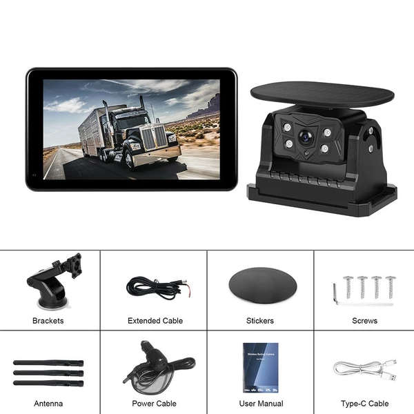 7" Monitor Car Wireless Solar Reversing Camera For Truck Bus Van Rear View Kit