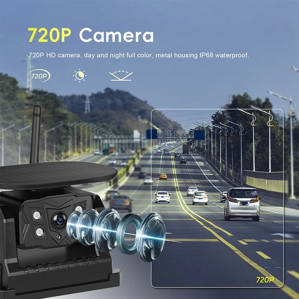 7" Monitor Car Wireless Solar Reversing Camera For Truck Bus Van Rear View Kit